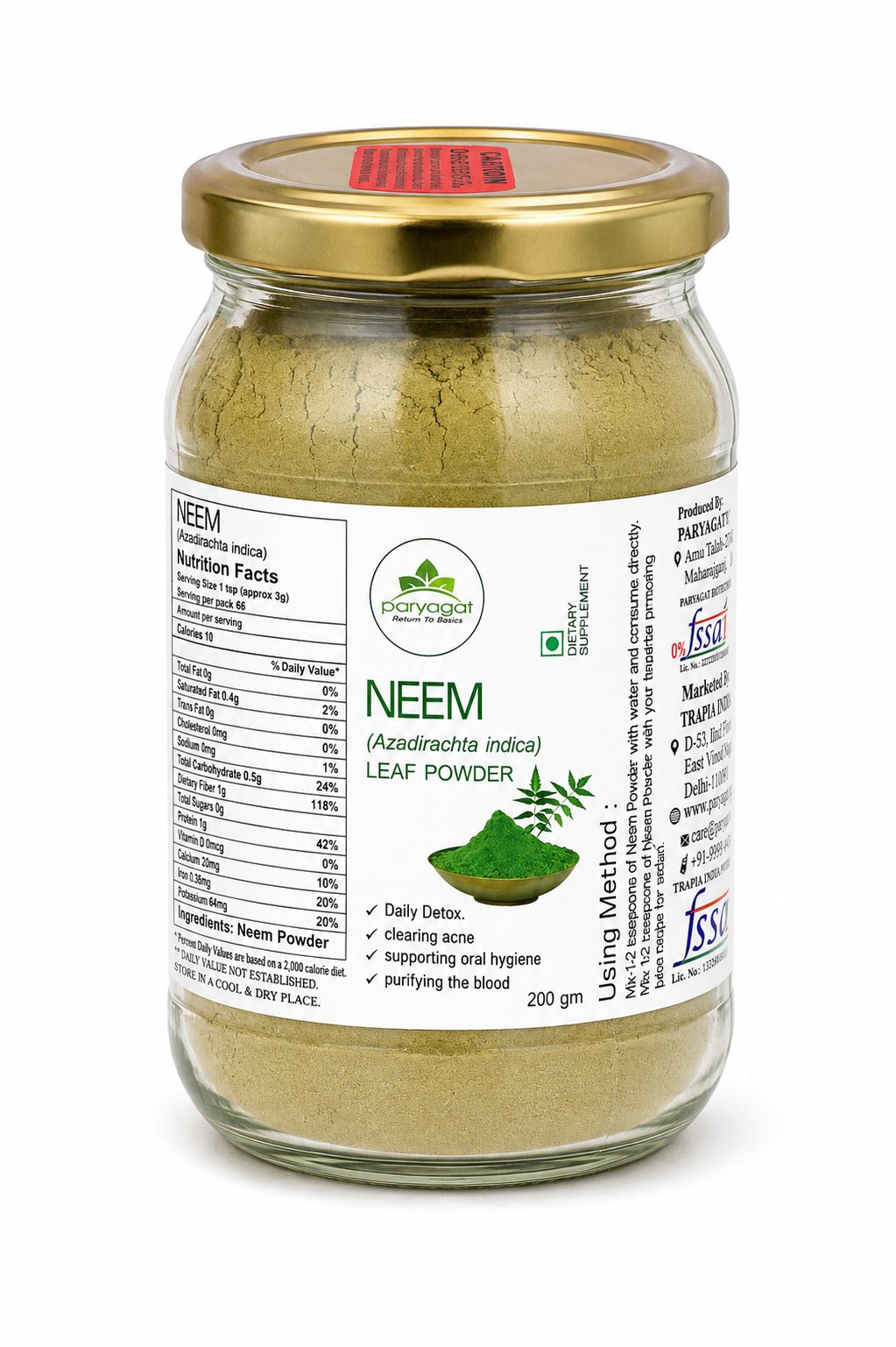 Neem Leaf Powde Neem Leaf Powder I Azadirachta Indica I No Artificial Colours or Preservatives I 200 gm
